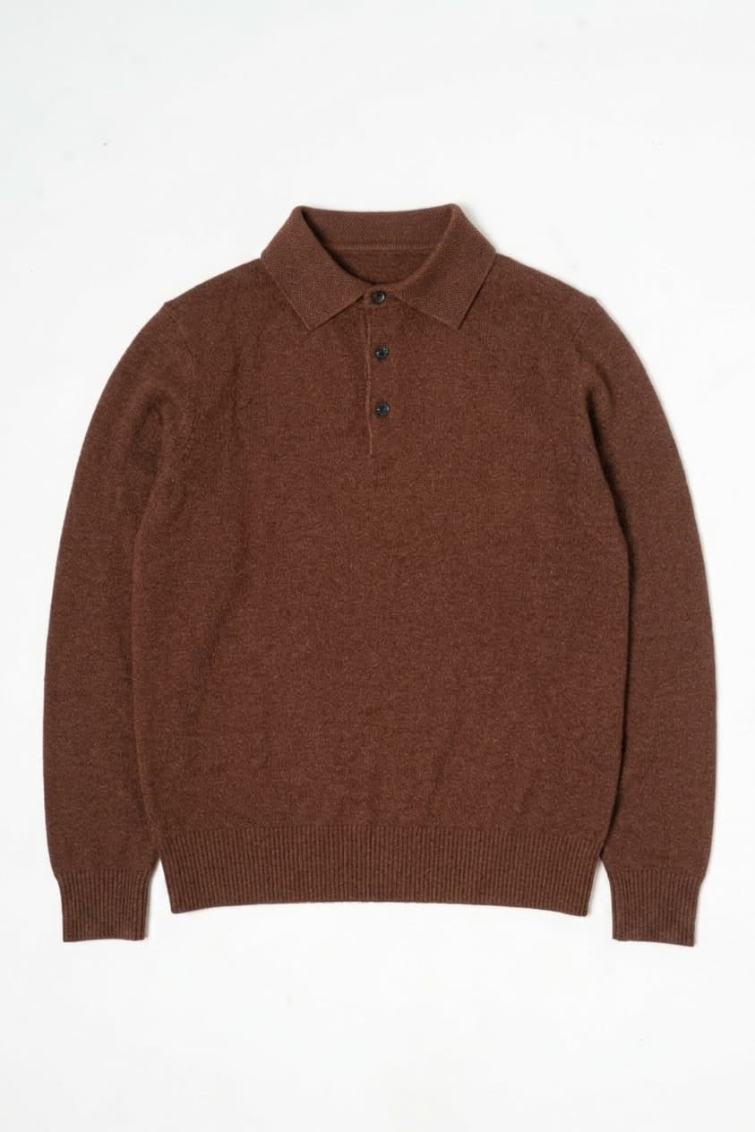 Collared Cashmere Wool Blend Sweater - Dark Brown - Main Image