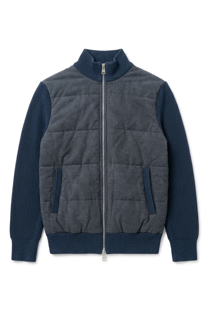 Spliced Knitted Hybrid Jacket - Navy Blue - Main Image