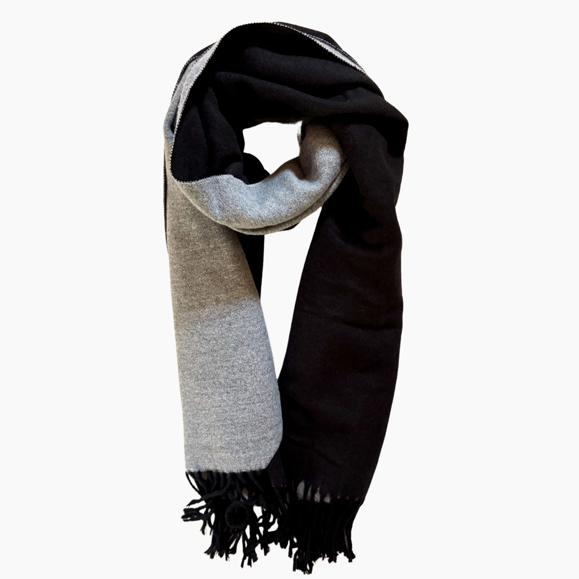 Grey & Black Pure Cashmere Scarf First Image